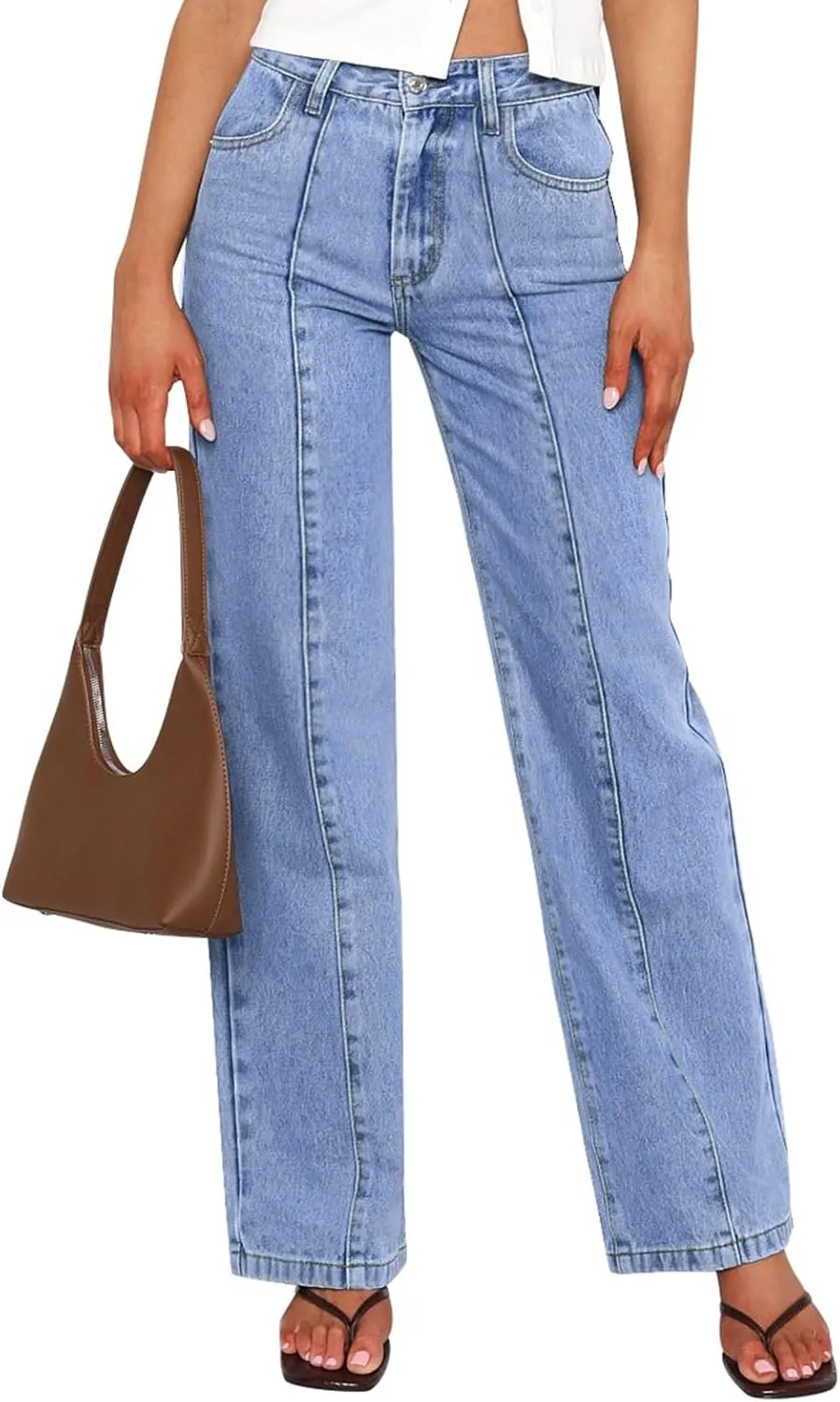 NIMIN Wide Leg Jeans for Women High Waisted Baggy Denim Pants Straight Leg Casual Jeans with Pockets