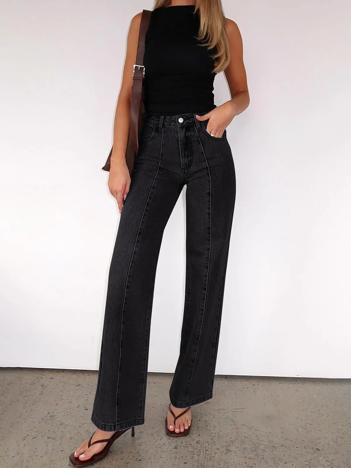NIMIN Wide Leg Jeans for Women High Waisted Baggy Denim Pants Straight Leg Casual Jeans with Pockets
