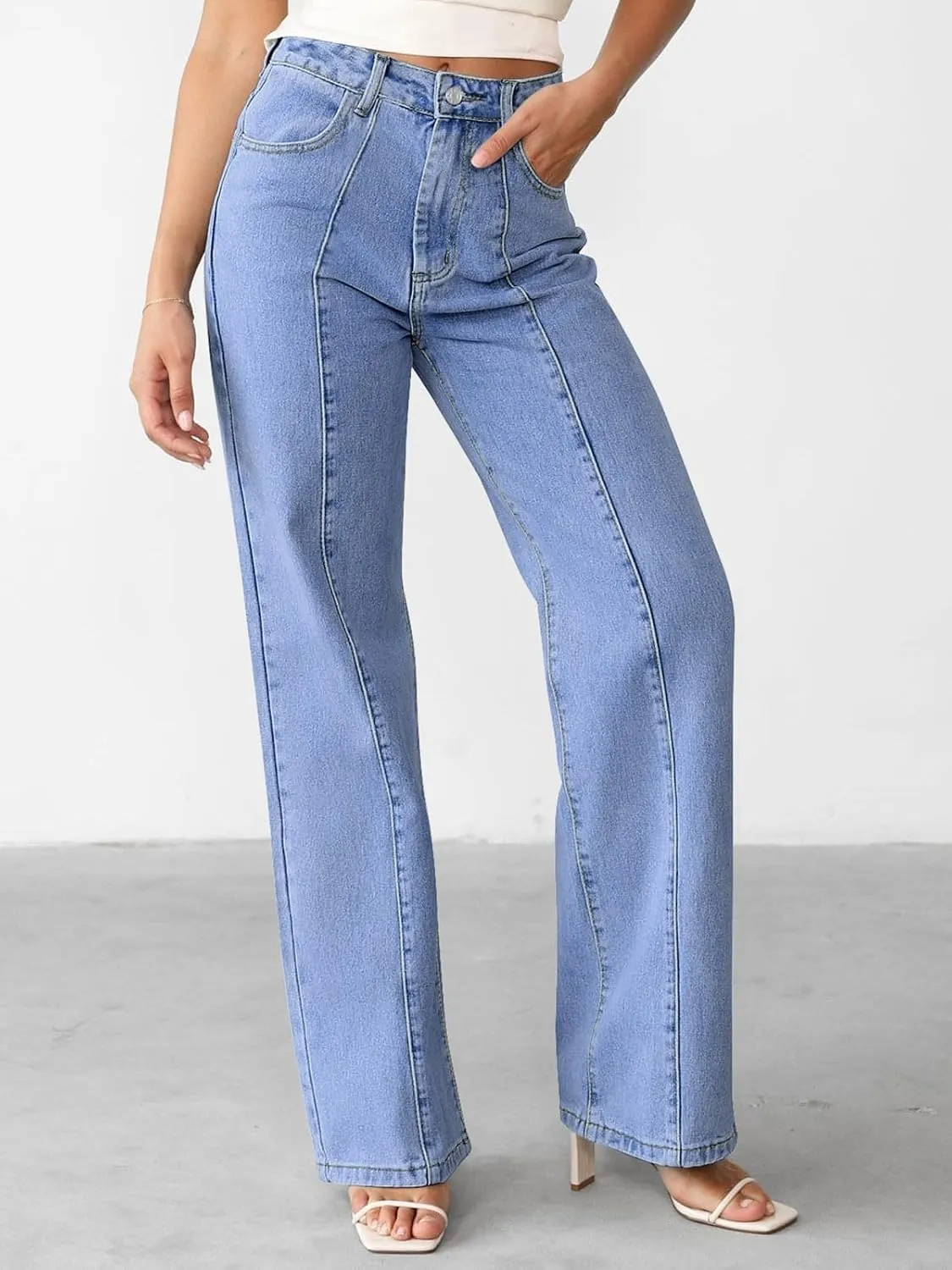 NIMIN Wide Leg Jeans for Women High Waisted Baggy Denim Pants Straight Leg Casual Jeans with Pockets