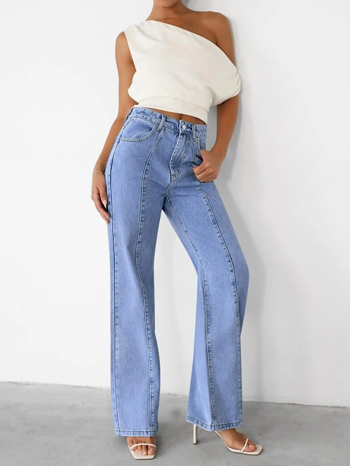 NIMIN Wide Leg Jeans for Women High Waisted Baggy Denim Pants Straight Leg Casual Jeans with Pockets