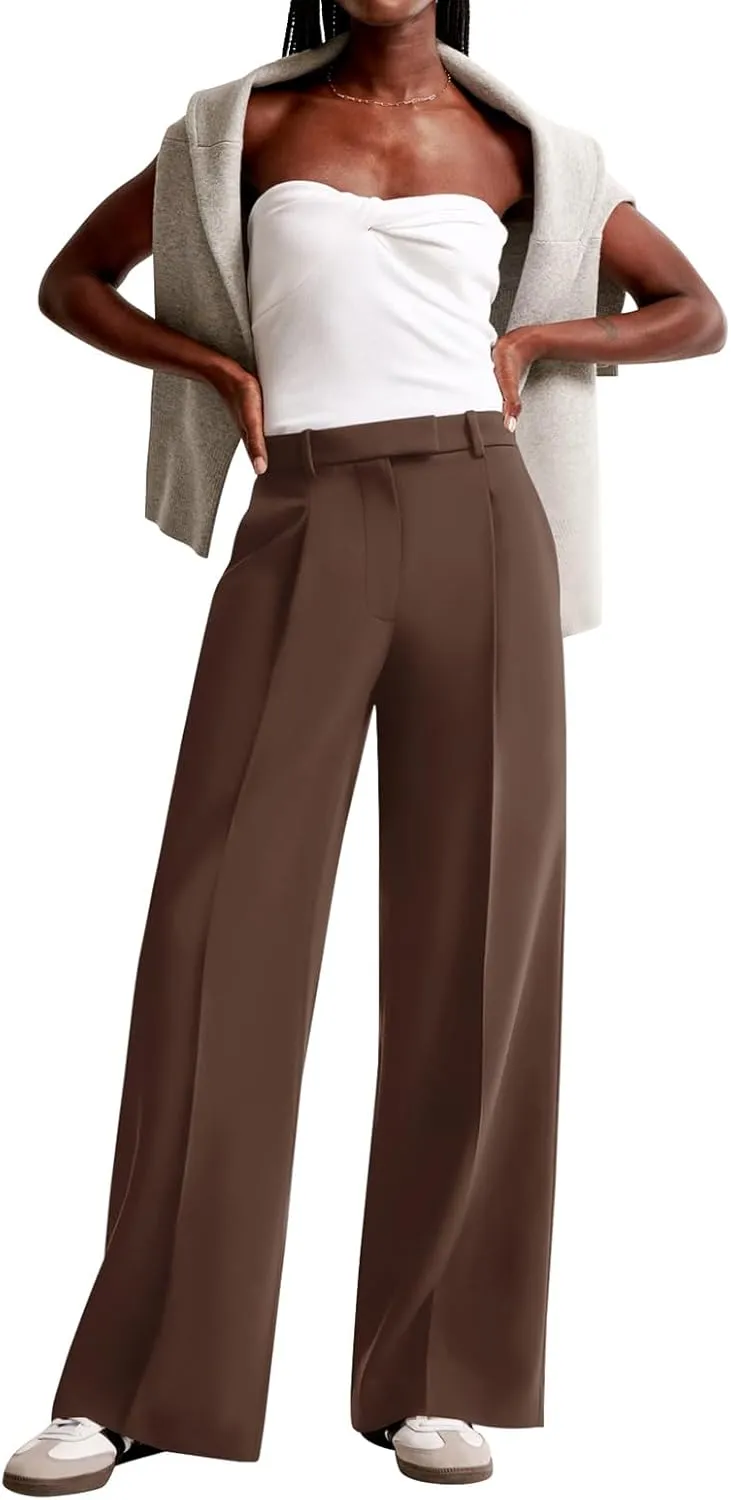 NIMIN Women Wide Leg Pants High Waisted Dressy Work Trousers Business Casual Palazzo Pants with Pockets