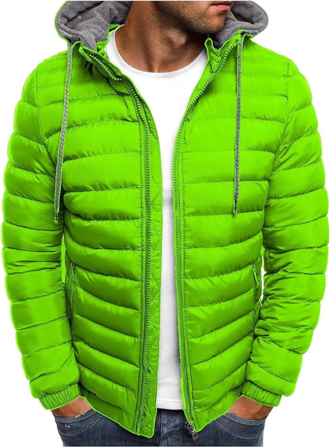 oiangi Puffer Jacket Men with Hood Warm Winter Full Zip Insulated Puffy Quilted Lined Coat Lightweight Packable Down Jackets