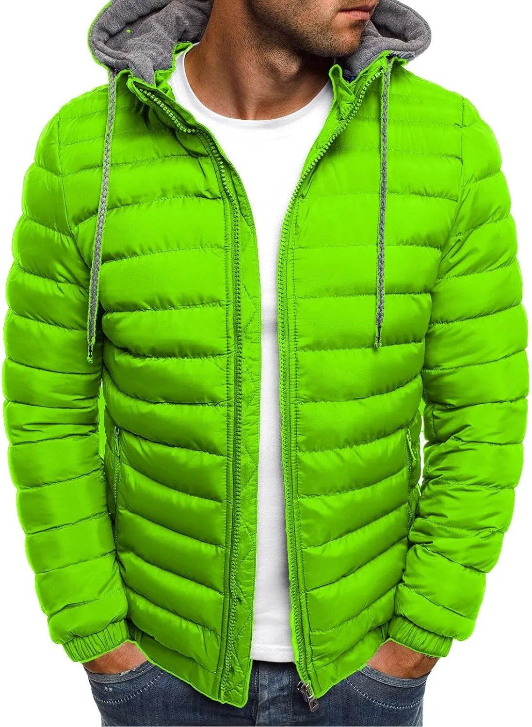 oiangi Puffer Jacket Men with Hood Warm Winter Full Zip Insulated Puffy Quilted Lined Coat Lightweight Packable Down Jackets