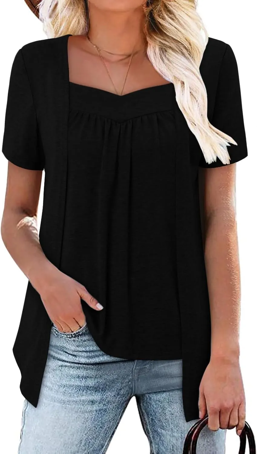 ONLYSHE Womens Shirts Cute Summer Lightweight Tunic Flowy Tops Short Sleeve Blouse Dressy Casual