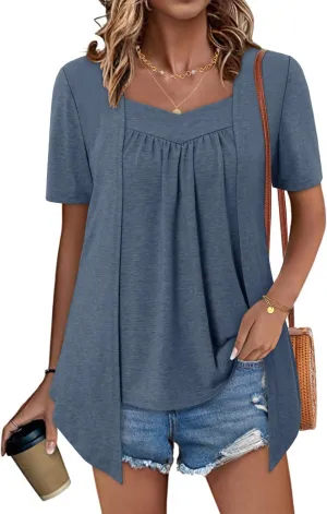 ONLYSHE Womens Shirts Cute Summer Lightweight Tunic Flowy Tops Short Sleeve Blouse Dressy Casual