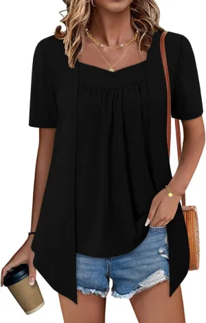 ONLYSHE Womens Shirts Cute Summer Lightweight Tunic Flowy Tops Short Sleeve Blouse Dressy Casual