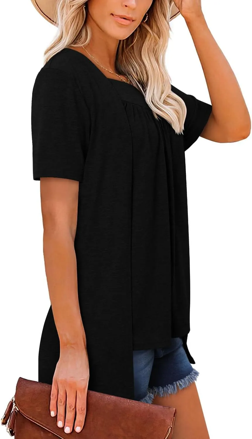 ONLYSHE Womens Shirts Cute Summer Lightweight Tunic Flowy Tops Short Sleeve Blouse Dressy Casual