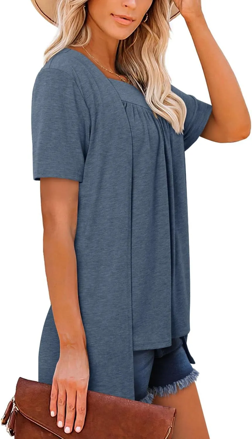 ONLYSHE Womens Shirts Cute Summer Lightweight Tunic Flowy Tops Short Sleeve Blouse Dressy Casual