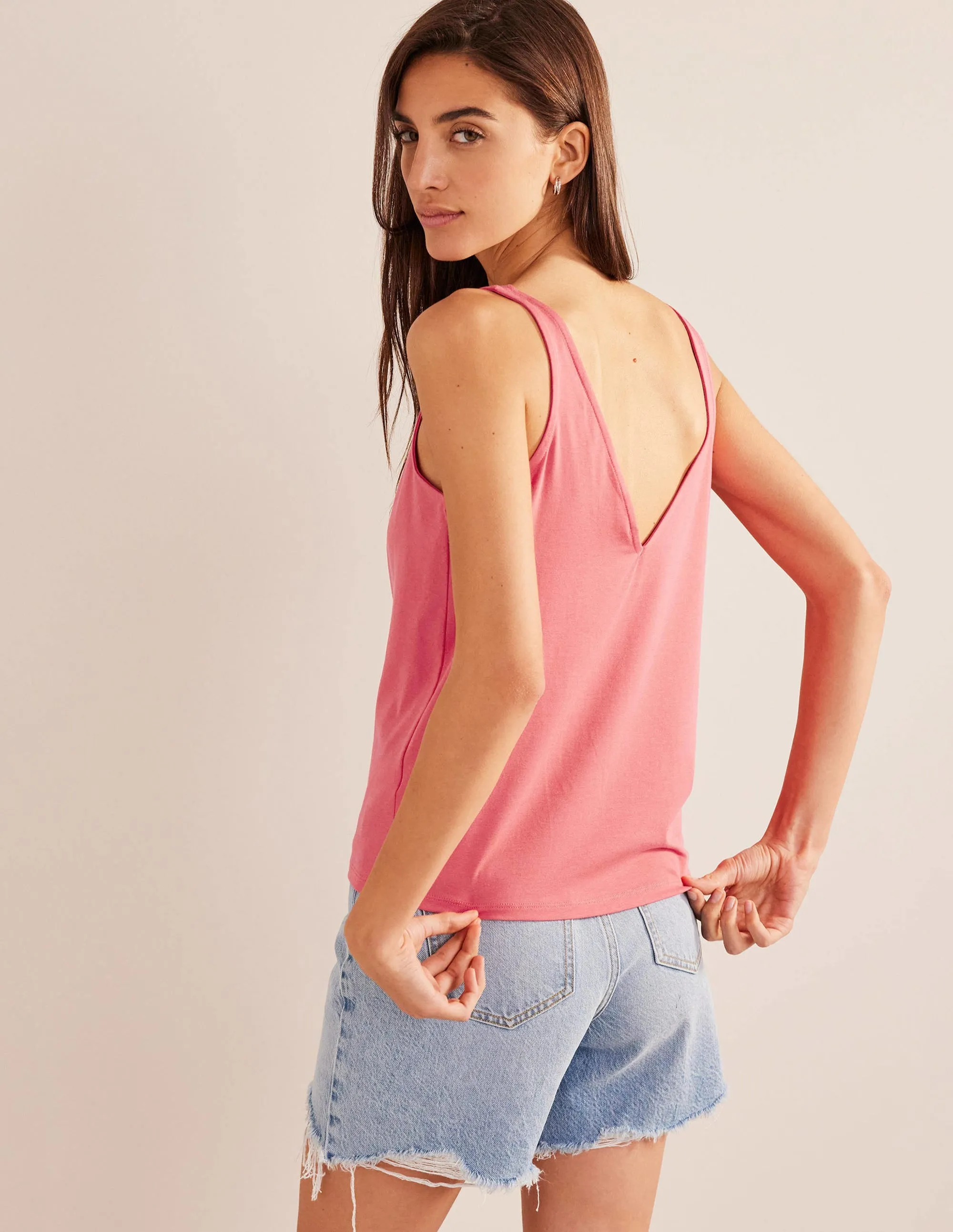 Open Back Tank Top-Festival Pink