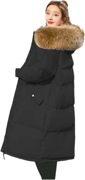 Oversize Women's Down Jacket Winter Long Hooded Parkas Thicken Warm Cotton Padded Coats Loose Big Fur Collar Snow Coat