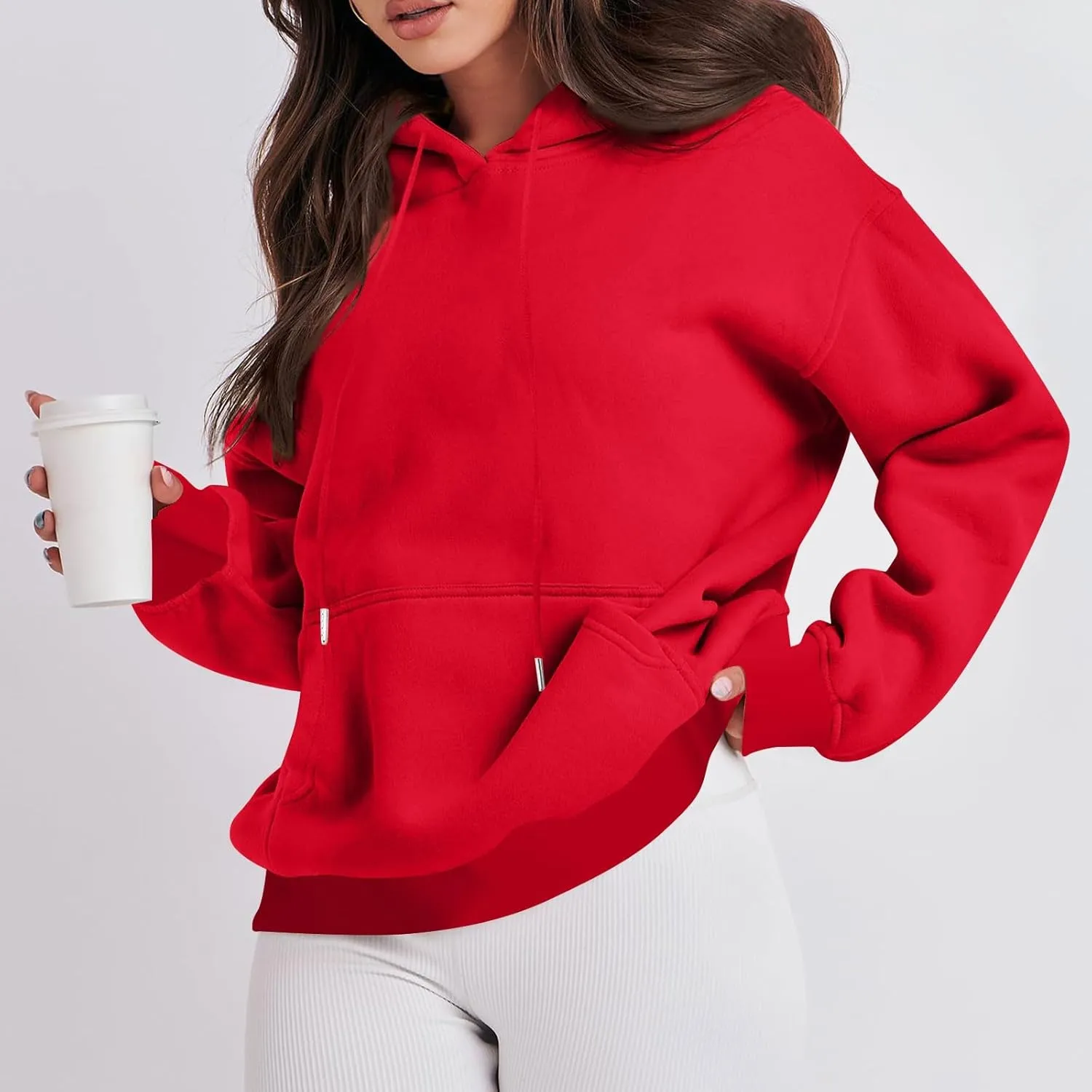 Oversized Hoodies For Women,2024 Fall Trendy Basic Plain Y2K Hoodies Drawstring Pullover Tops Long Sleeve Sweatshirt
