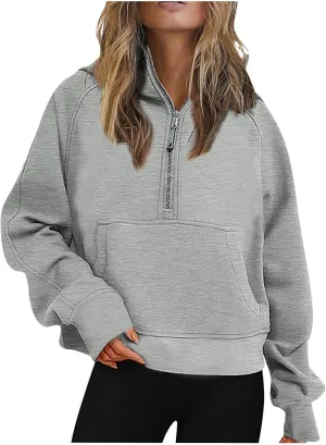 Oversized Sweatshirt for Women 2023 Fall Fashion Half Zip Long Sleeve Pullover Hoodies Comfy Casual Tops with Pockets