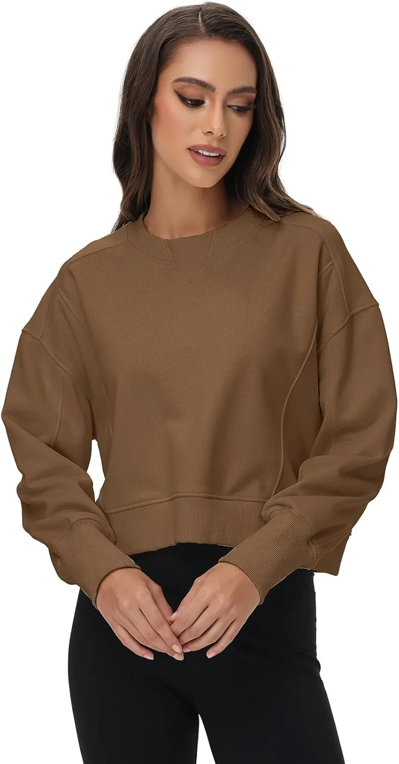 Oymyakon Womens Oversized Cropped Sweatshirts Crew Neck Long Sleeve Pullover Sweater Fall Fashion Clothes