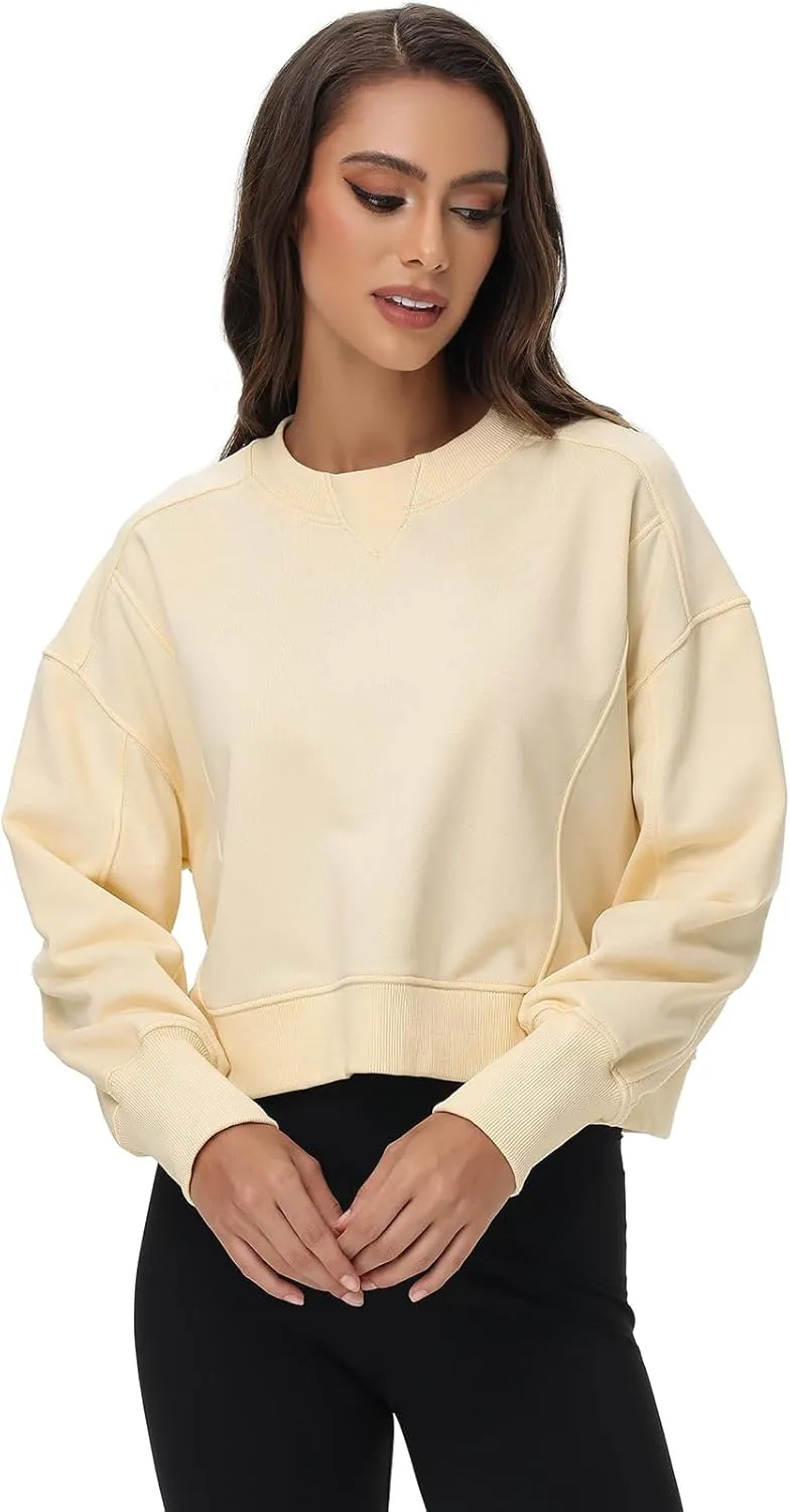 Oymyakon Womens Oversized Cropped Sweatshirts Crew Neck Long Sleeve Pullover Sweater Fall Fashion Clothes