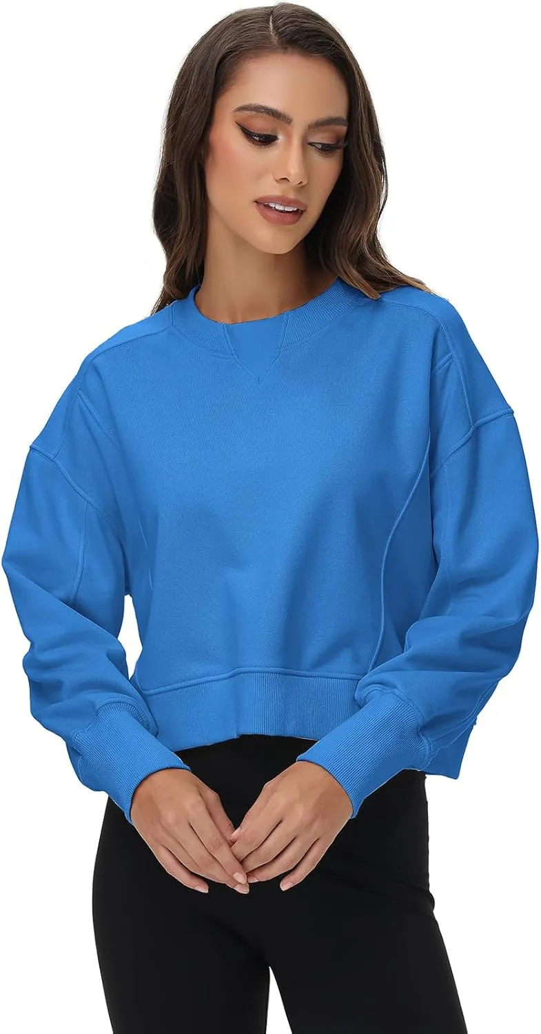 Oymyakon Womens Oversized Cropped Sweatshirts Crew Neck Long Sleeve Pullover Sweater Fall Fashion Clothes