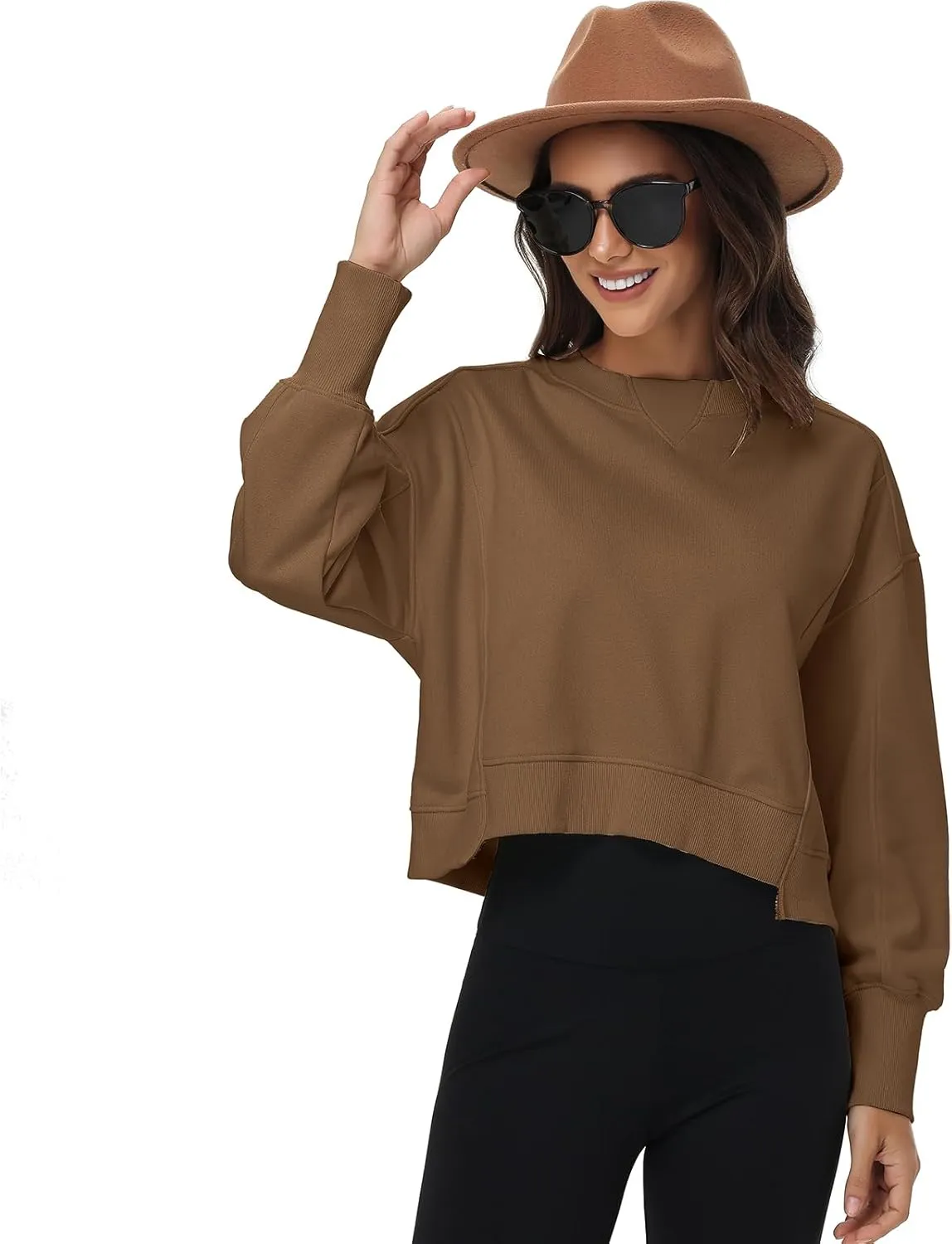 Oymyakon Womens Oversized Cropped Sweatshirts Crew Neck Long Sleeve Pullover Sweater Fall Fashion Clothes
