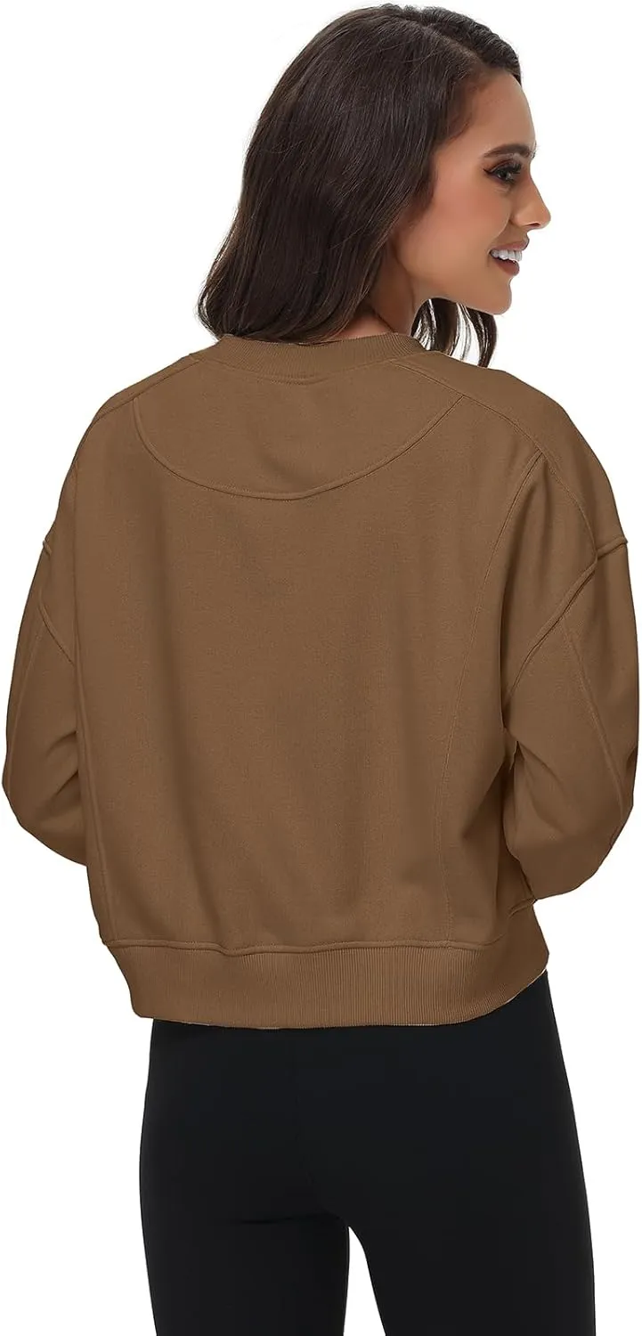 Oymyakon Womens Oversized Cropped Sweatshirts Crew Neck Long Sleeve Pullover Sweater Fall Fashion Clothes