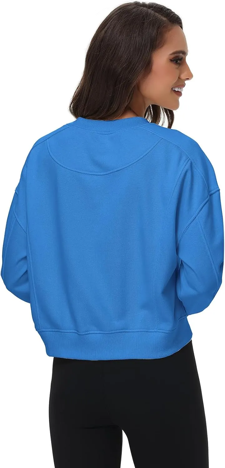 Oymyakon Womens Oversized Cropped Sweatshirts Crew Neck Long Sleeve Pullover Sweater Fall Fashion Clothes