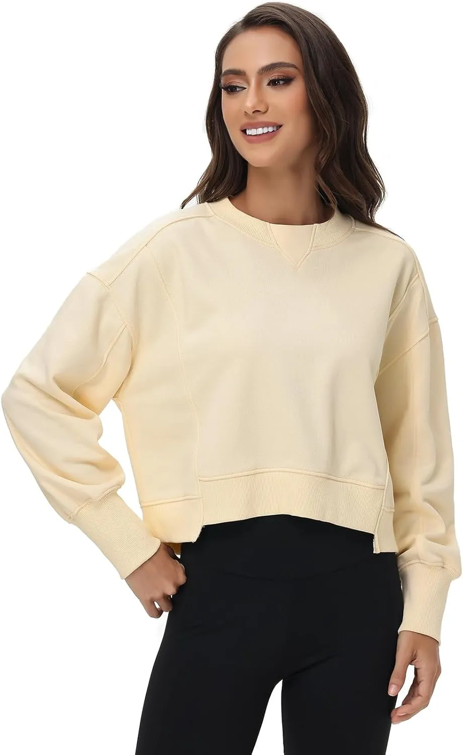 Oymyakon Womens Oversized Cropped Sweatshirts Crew Neck Long Sleeve Pullover Sweater Fall Fashion Clothes