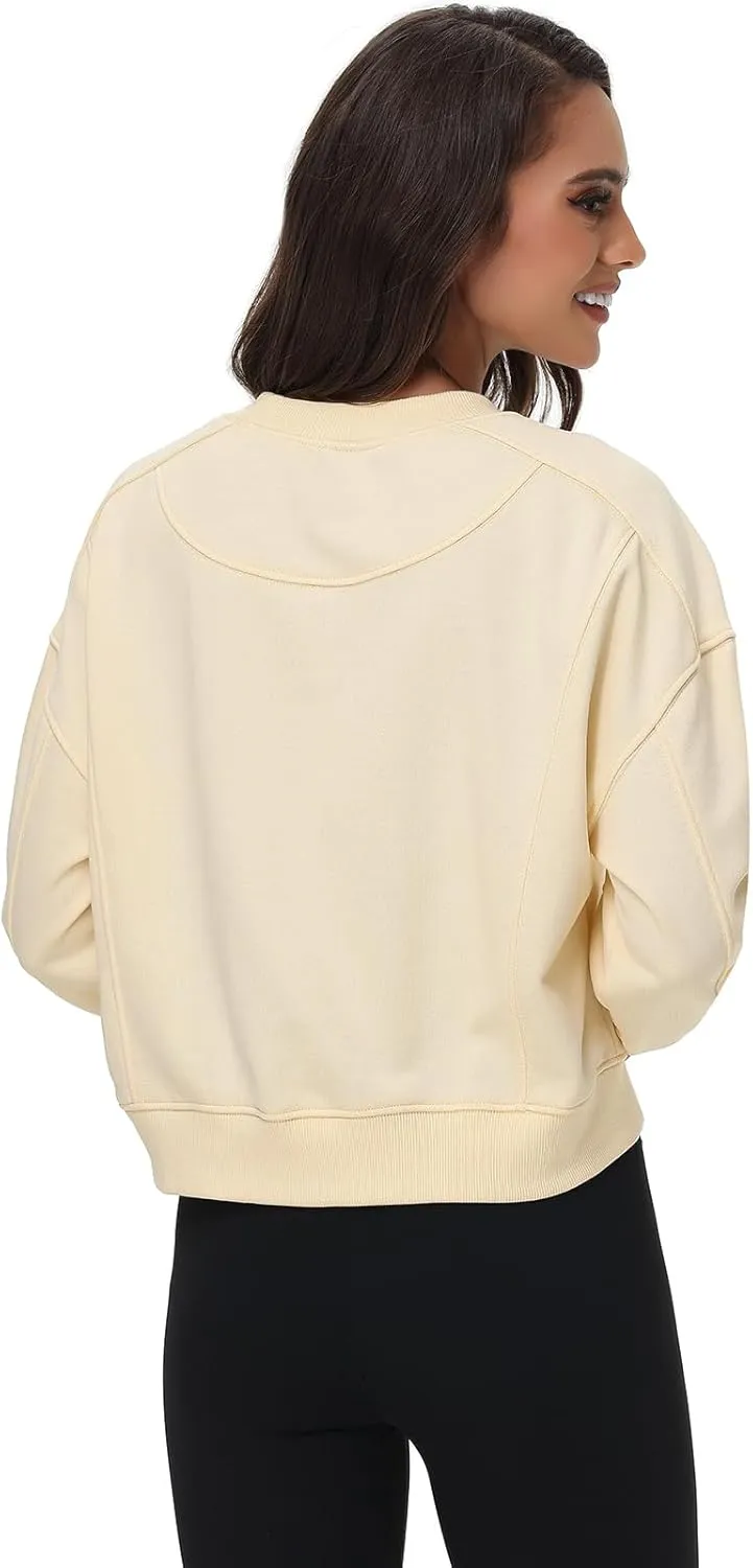 Oymyakon Womens Oversized Cropped Sweatshirts Crew Neck Long Sleeve Pullover Sweater Fall Fashion Clothes