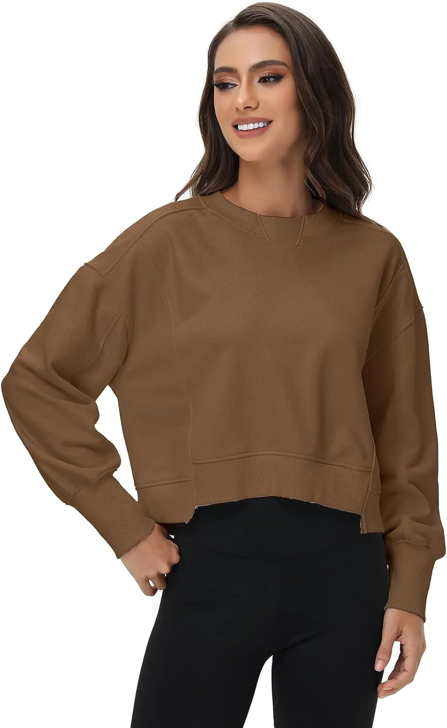 Oymyakon Womens Oversized Cropped Sweatshirts Crew Neck Long Sleeve Pullover Sweater Fall Fashion Clothes