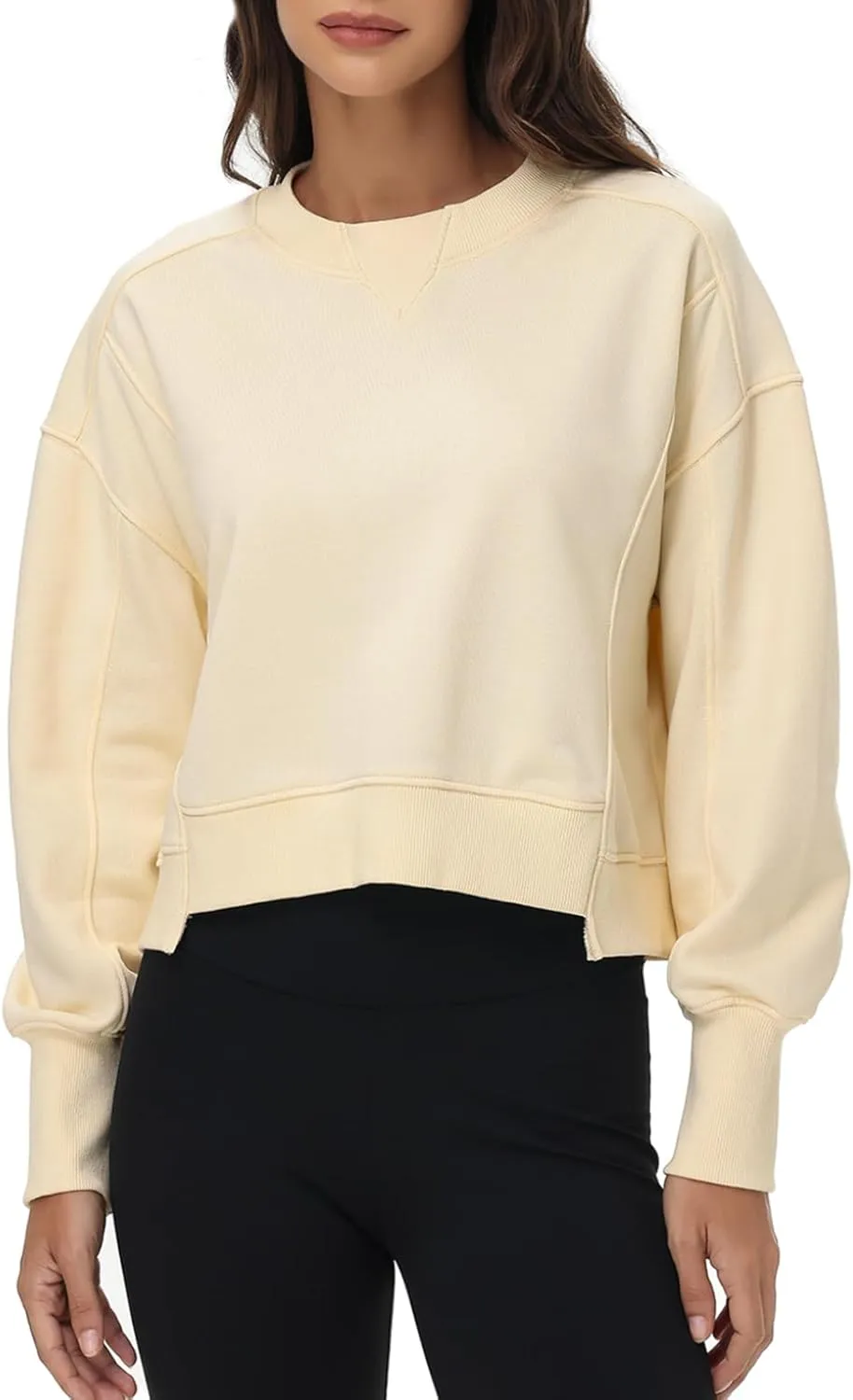 Oymyakon Womens Oversized Cropped Sweatshirts Crew Neck Long Sleeve Pullover Sweater Fall Fashion Clothes