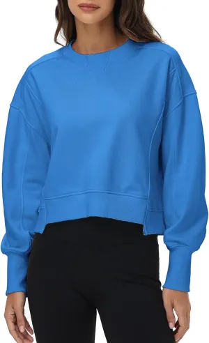 Oymyakon Womens Oversized Cropped Sweatshirts Crew Neck Long Sleeve Pullover Sweater Fall Fashion Clothes