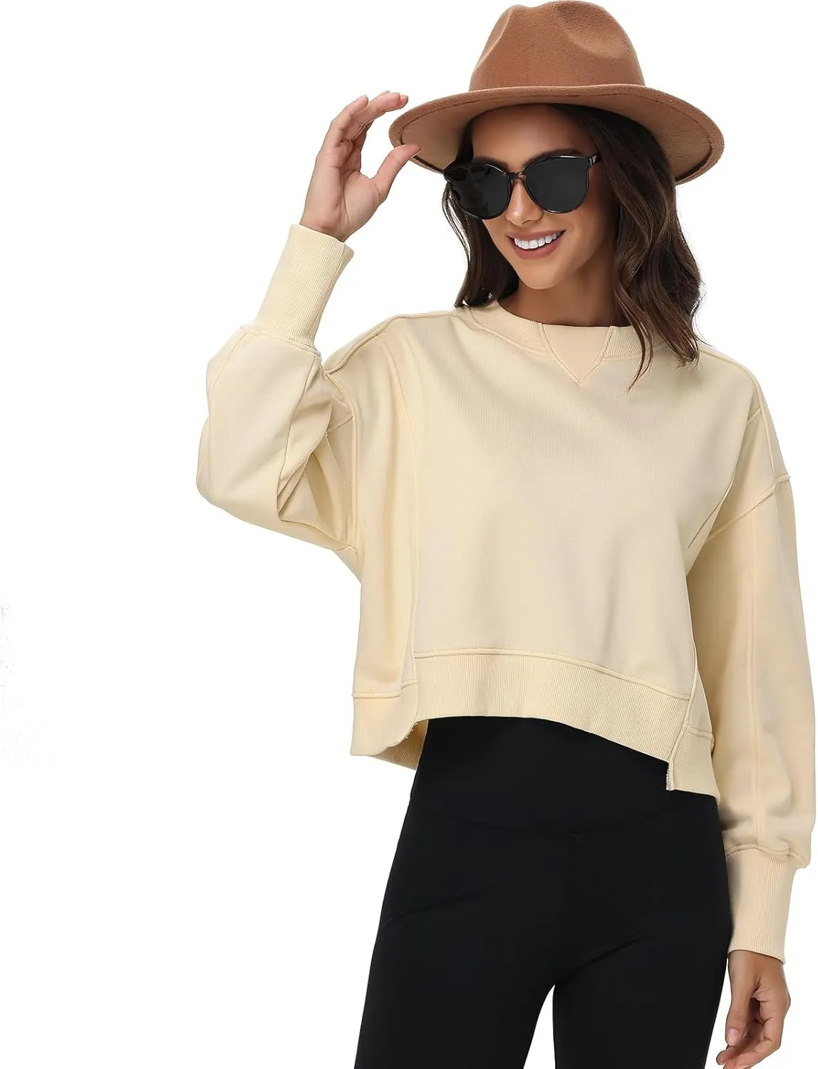 Oymyakon Womens Oversized Cropped Sweatshirts Crew Neck Long Sleeve Pullover Sweater Fall Fashion Clothes