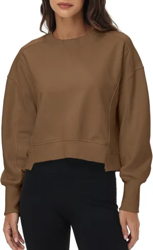 Oymyakon Womens Oversized Cropped Sweatshirts Crew Neck Long Sleeve Pullover Sweater Fall Fashion Clothes