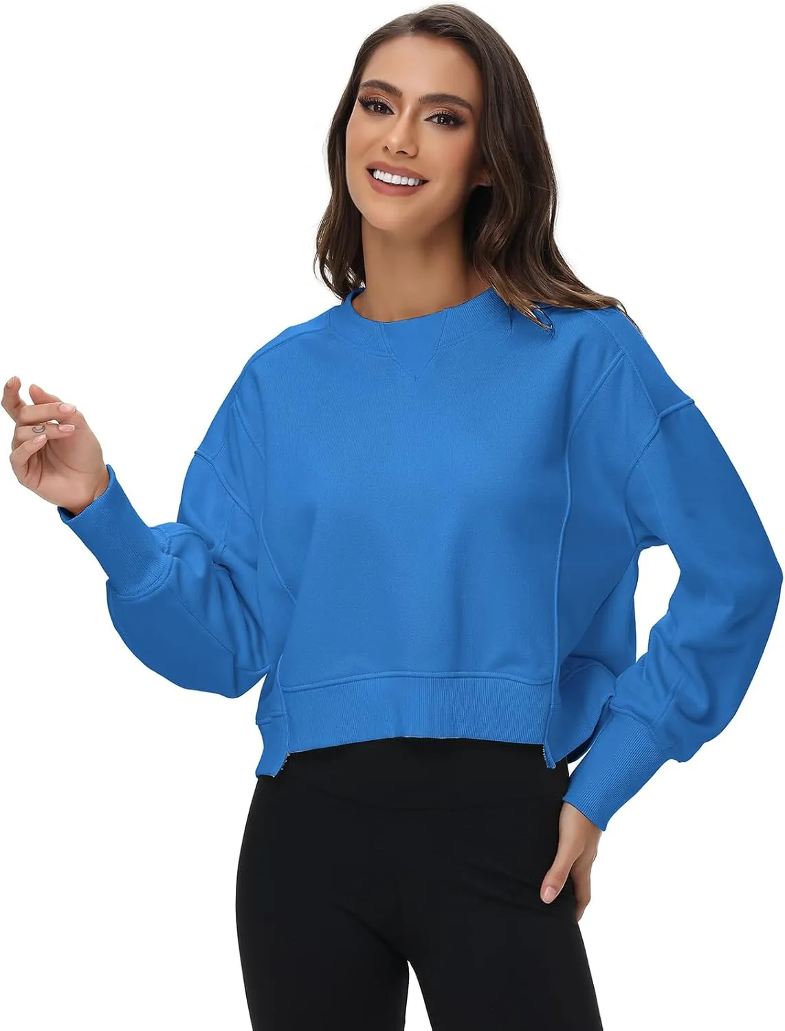 Oymyakon Womens Oversized Cropped Sweatshirts Crew Neck Long Sleeve Pullover Sweater Fall Fashion Clothes