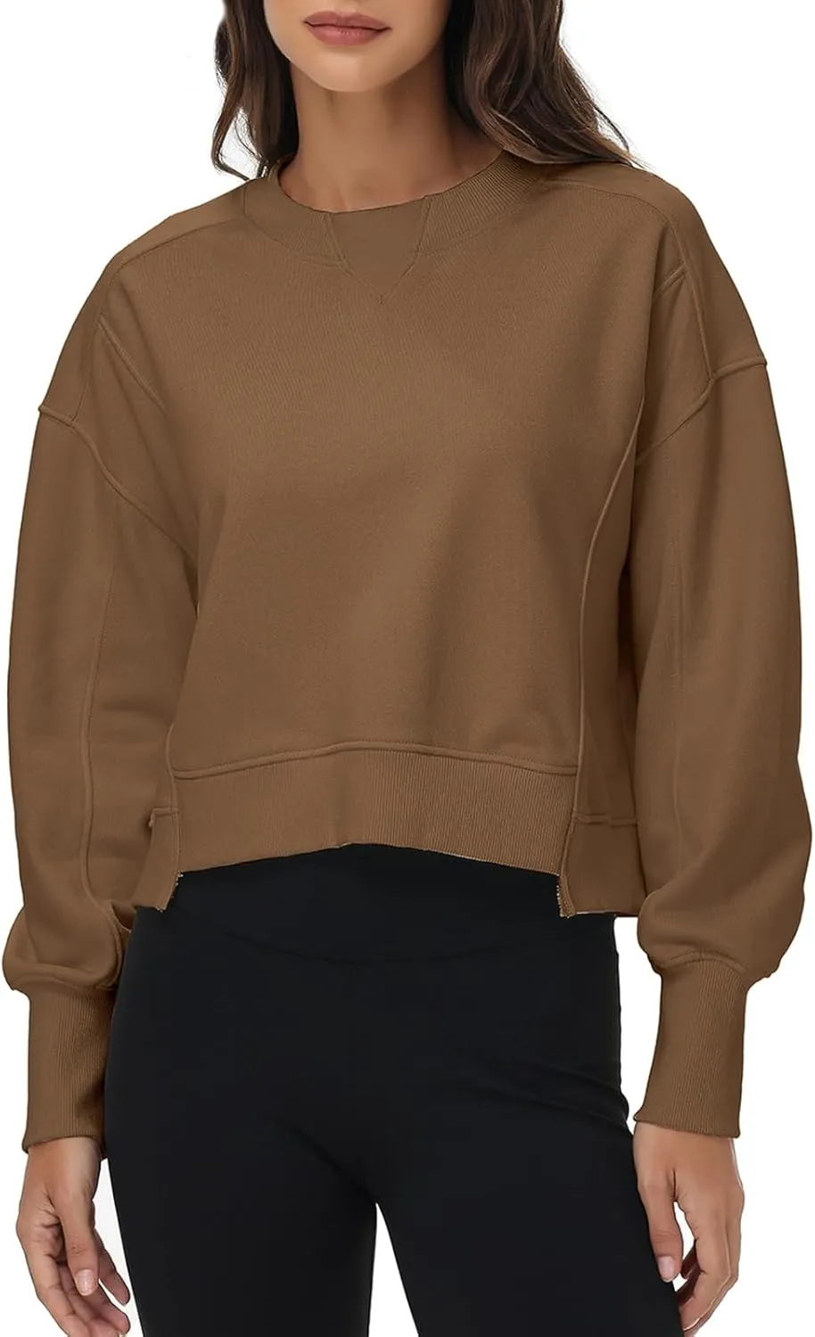 Oymyakon Womens Oversized Cropped Sweatshirts Crew Neck Long Sleeve Pullover Sweater Fall Fashion Clothes