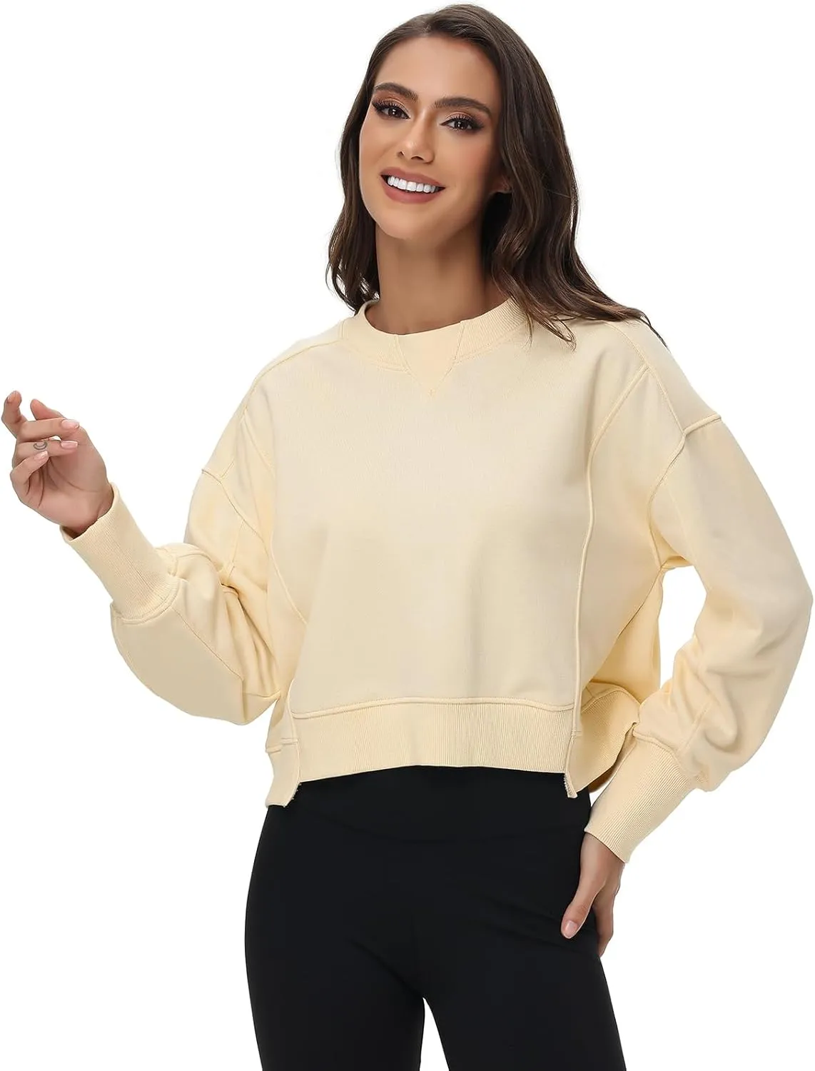 Oymyakon Womens Oversized Cropped Sweatshirts Crew Neck Long Sleeve Pullover Sweater Fall Fashion Clothes