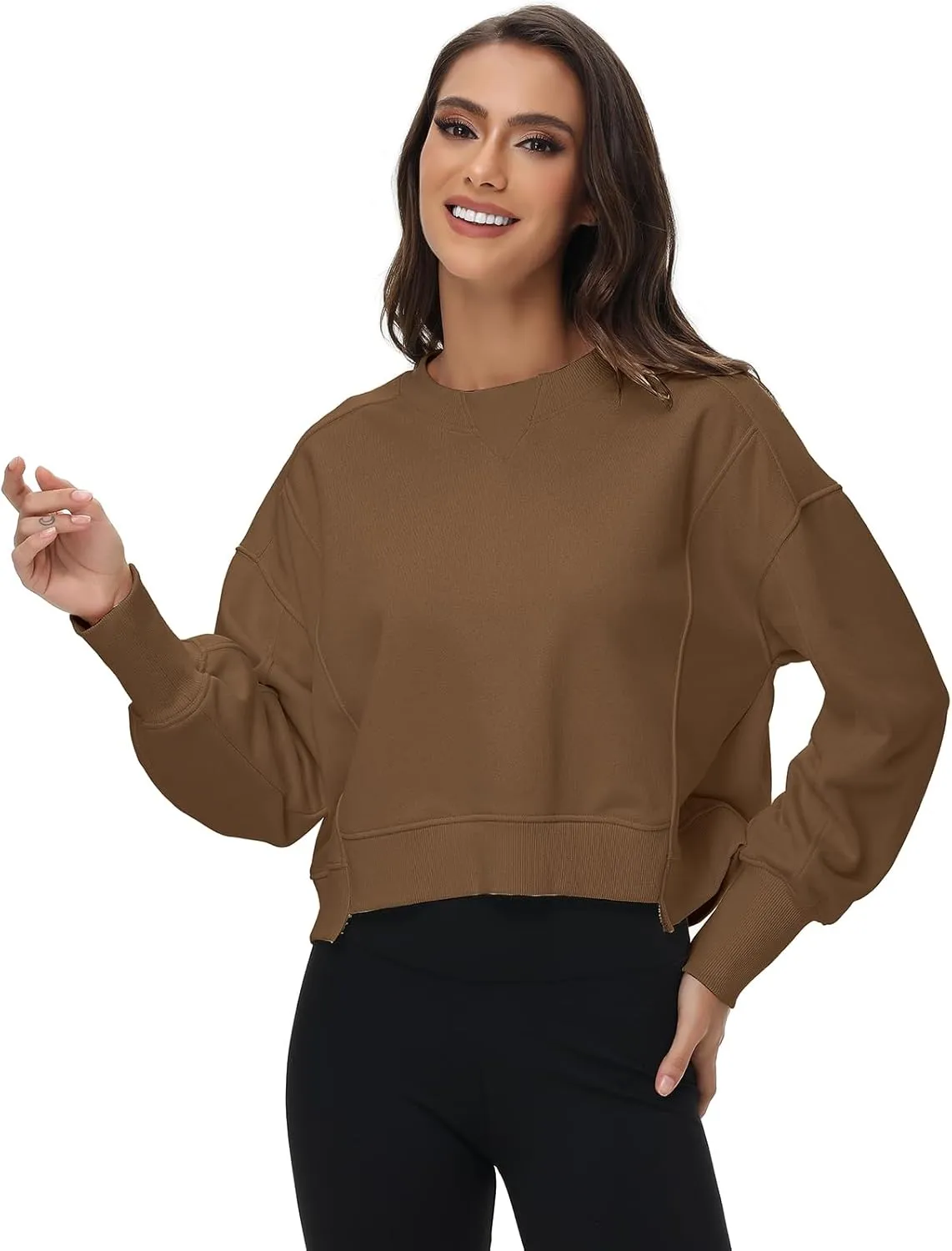 Oymyakon Womens Oversized Cropped Sweatshirts Crew Neck Long Sleeve Pullover Sweater Fall Fashion Clothes