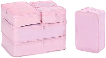 Packing Cubes for Suitcase Stow and Go Travel Luggage Organizer Suitcase Organizer Bag 6 Set (Pink)
