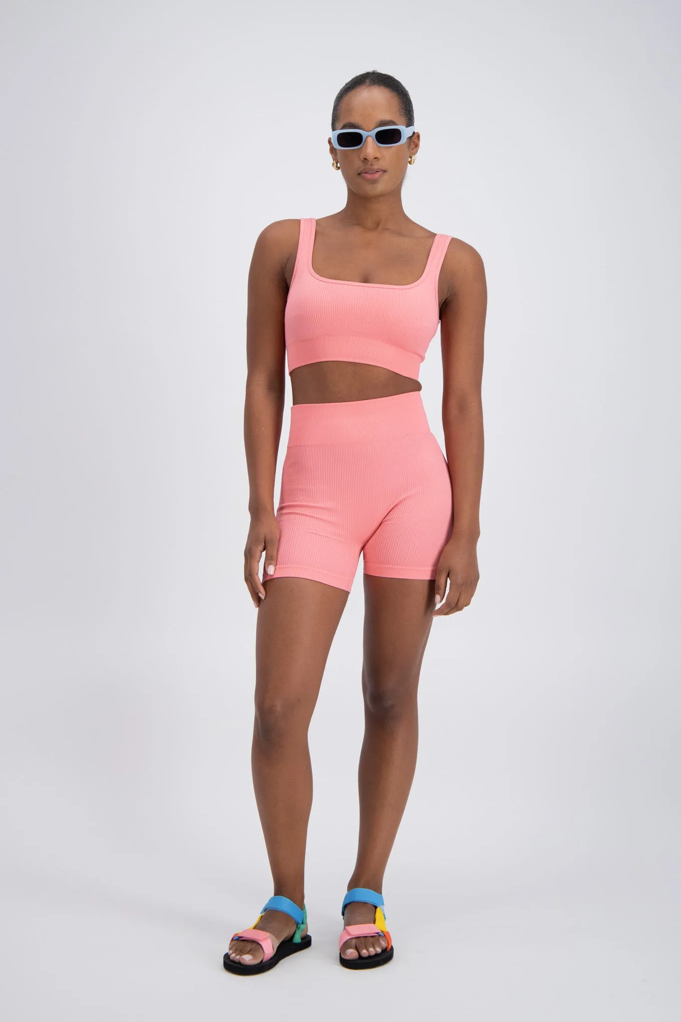 Palermo Seamless Rib Knit Crop Top Pink