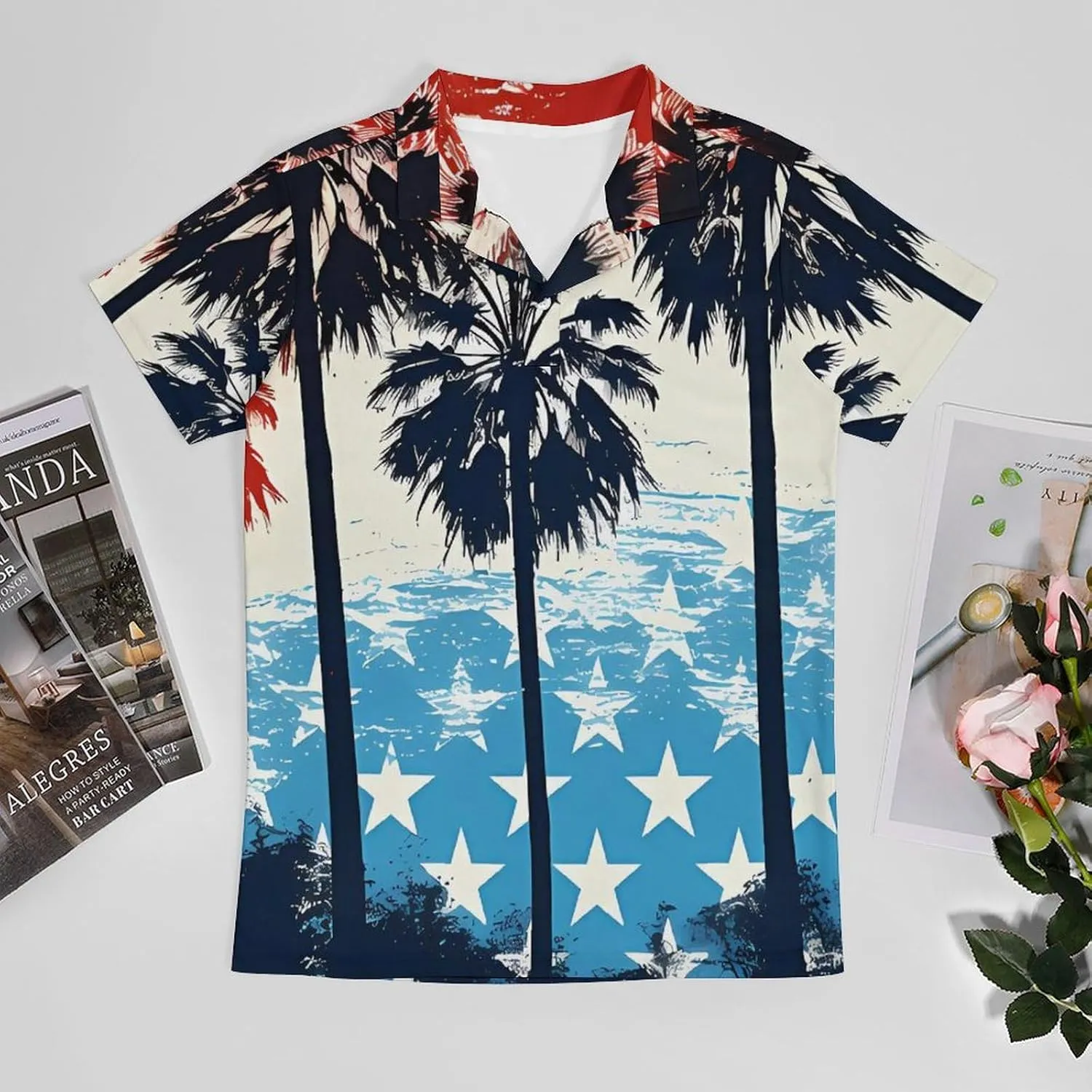 Palm Trees U.S. Flag Men's Polo Shirt Short Sleeve Casual Athletic Quick Dry Golf T-Shirts