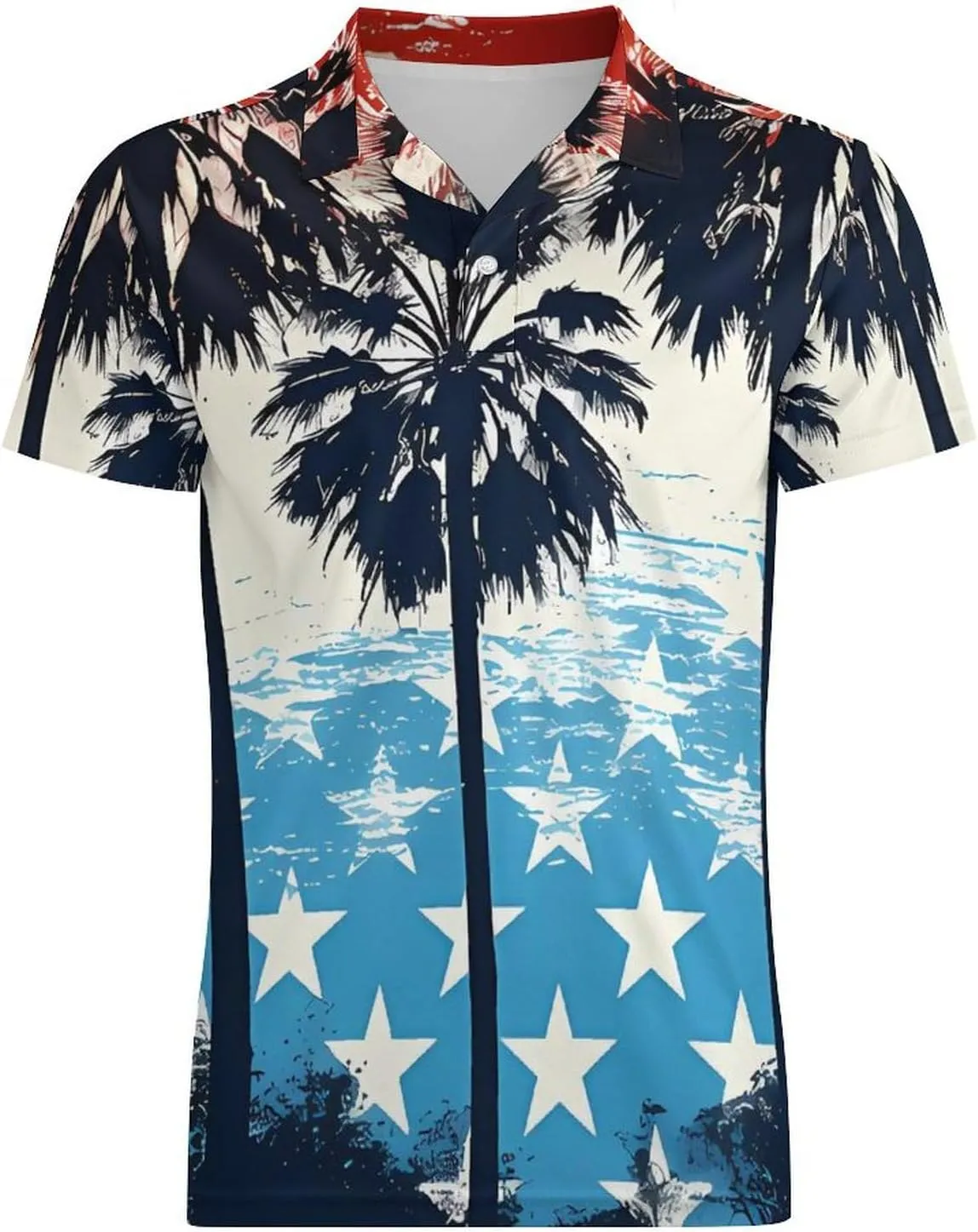 Palm Trees U.S. Flag Men's Polo Shirt Short Sleeve Casual Athletic Quick Dry Golf T-Shirts