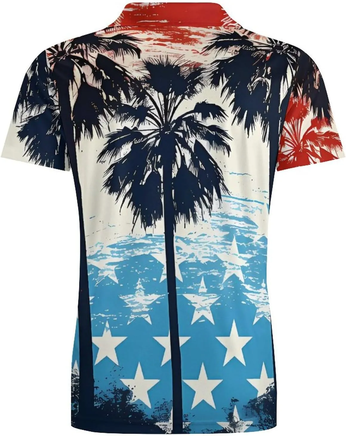 Palm Trees U.S. Flag Men's Polo Shirt Short Sleeve Casual Athletic Quick Dry Golf T-Shirts