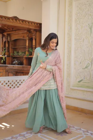 Pastel Green Royal Elegance PallazoSuit 💕💃🏻 3 Pc Set