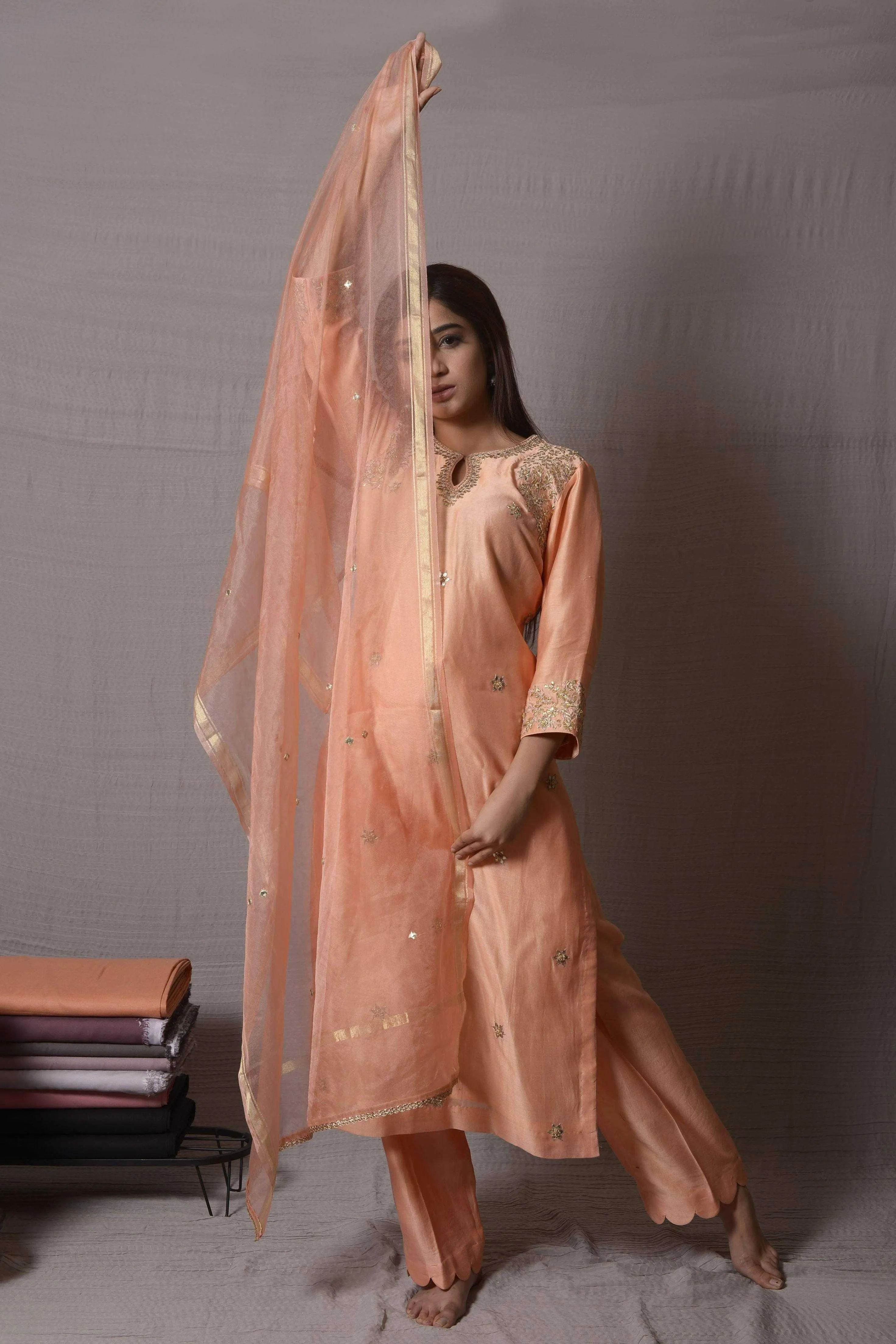 Peach Gota Patti Kurta with Pants