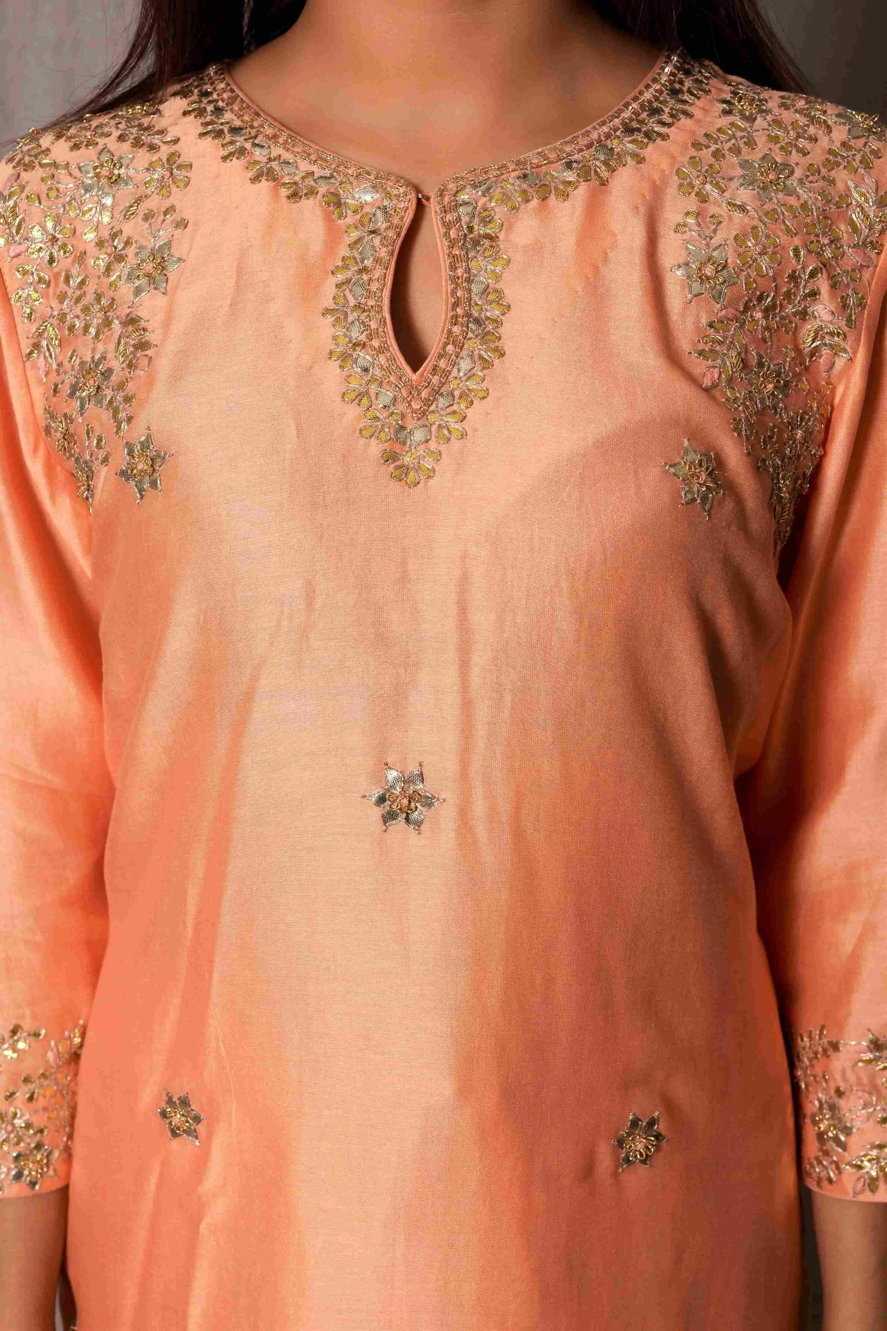 Peach Gota Patti Kurta with Pants