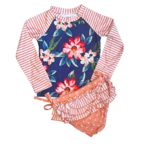 Peach Stripe Rash Guard Swimsuit