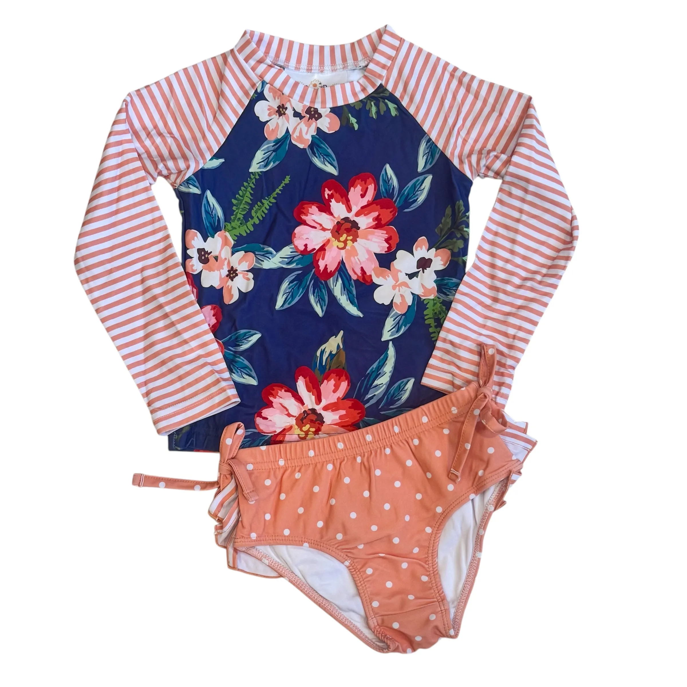 Peach Stripe Rash Guard Swimsuit