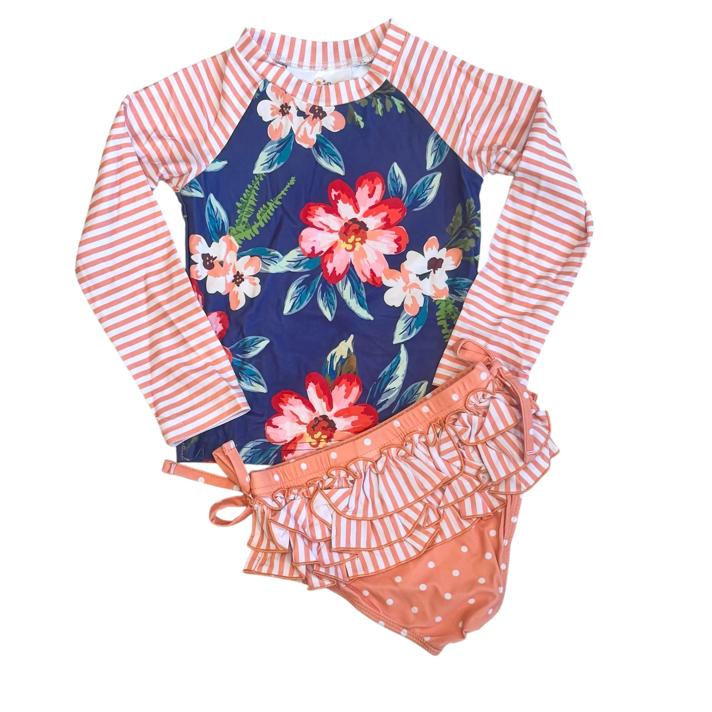 Peach Stripe Rash Guard Swimsuit