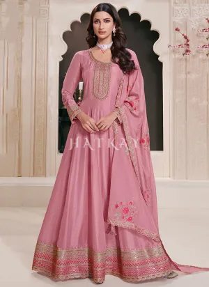 Pink Embroidery Anarkali Dress