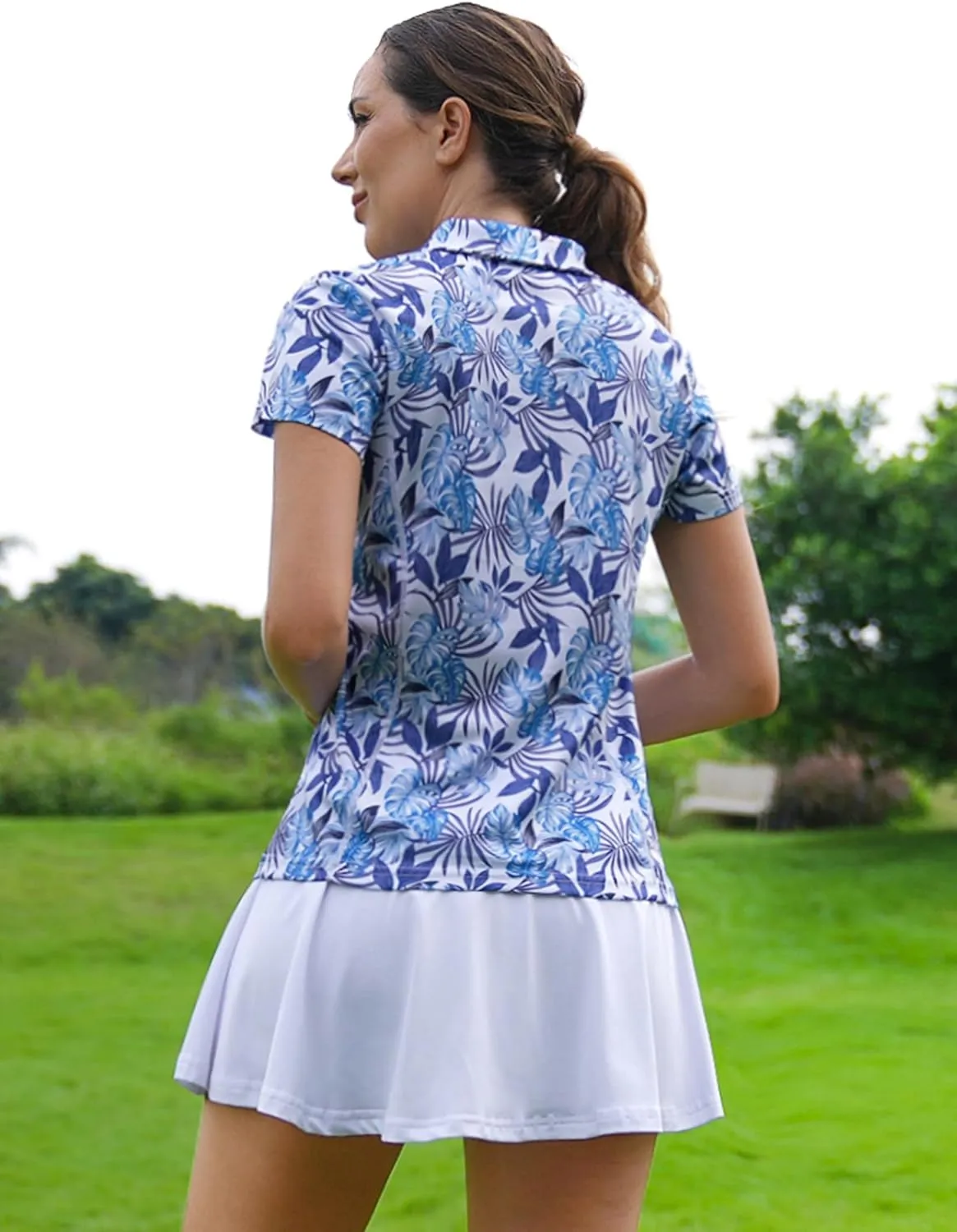 PINSPARK Womens Golf Shirt Short Sleeve Polo Shirts Quick Dry Tennis Tops V-Neck with Collar Pickleball Shirts Golf Outfits