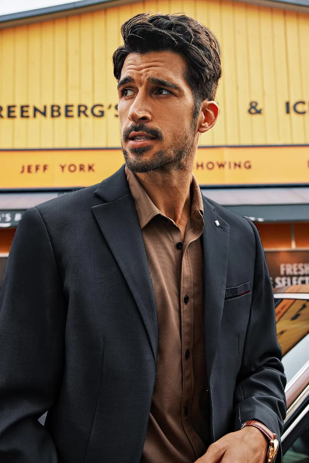 PJ PAUL JONES Mens Blazer Lightweight Sport Coats Casual Two Buttons Notched Lapel Suit Jacket with Removable Brooch
