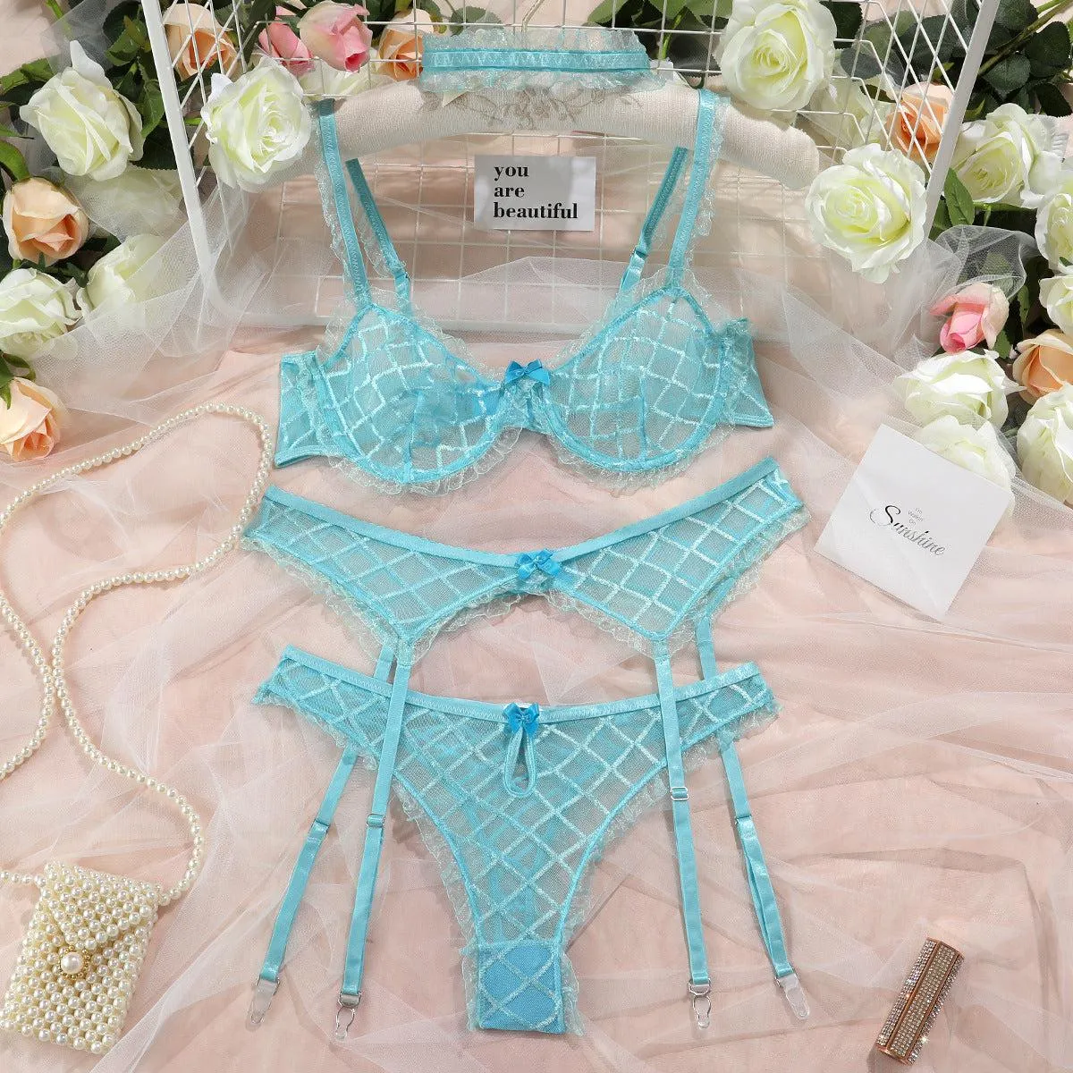 Playful Open-Back Bliss: Seductive Romper Lingerie 3 Piece.