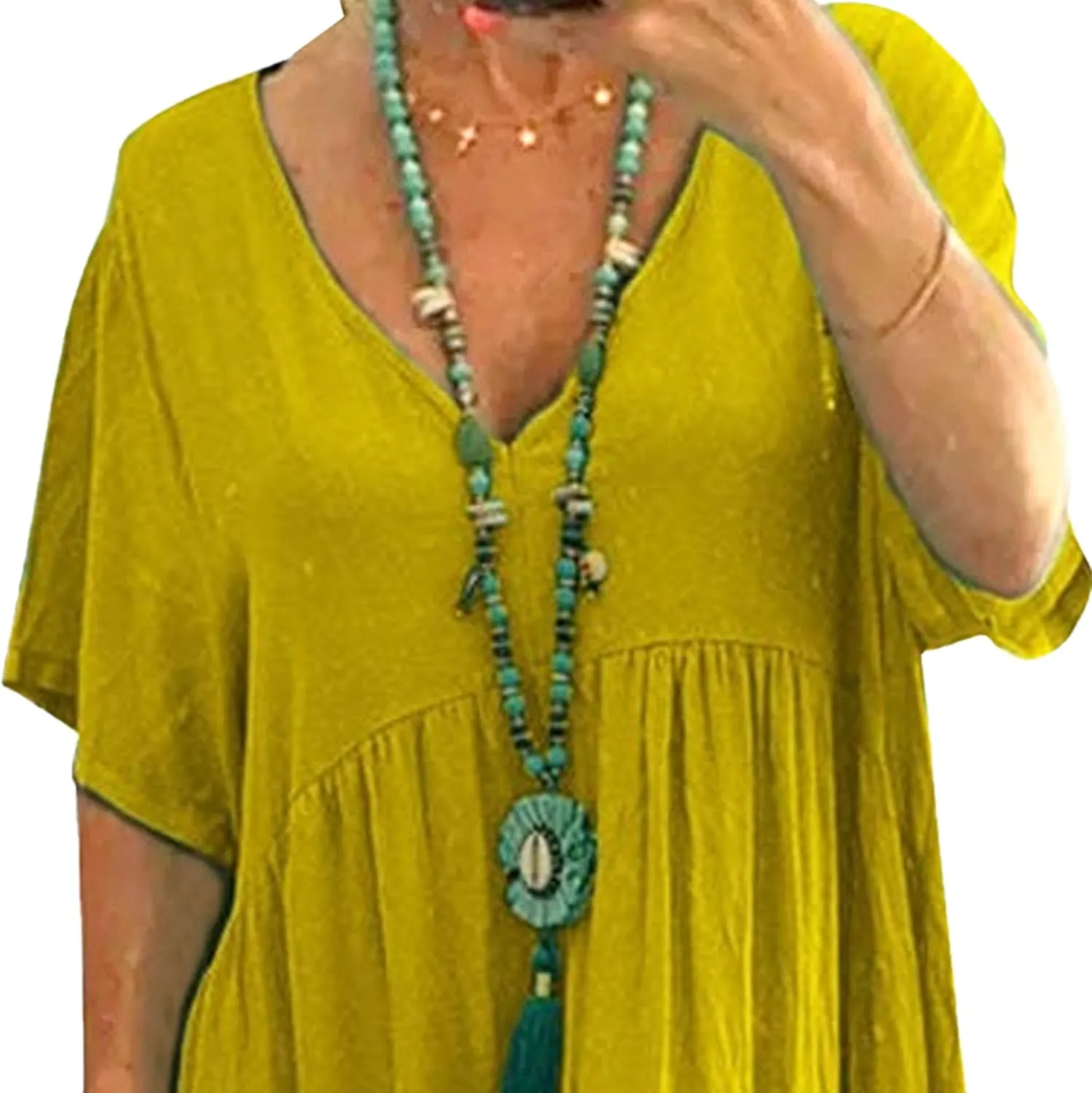 Plus Size Cotton Maxi Dress Womens Summer Beach Cotton Linen Maxi Dresses V Neck Short Sleeve Casual Loose Dress