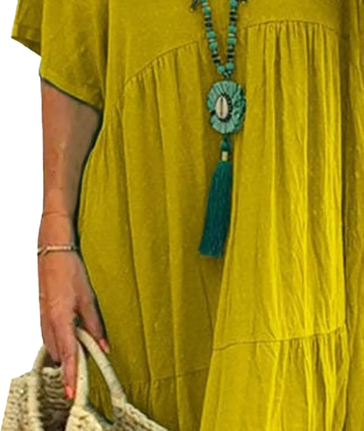 Plus Size Cotton Maxi Dress Womens Summer Beach Cotton Linen Maxi Dresses V Neck Short Sleeve Casual Loose Dress